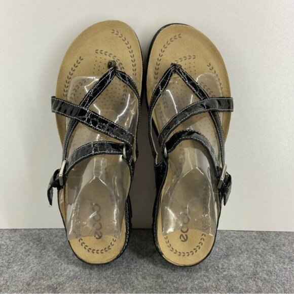 ECCO Light Black Strappy Sandals Slip On Shoes Like New Women’s Size 39 US8-8.5 - Picture 1 of 12